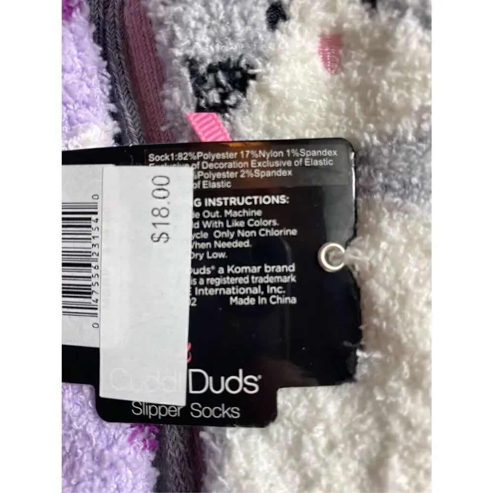 Cuddl Duds Girls Shoe Size 4-10 Lounge Crew Slipper Socks Total 4 Pr
